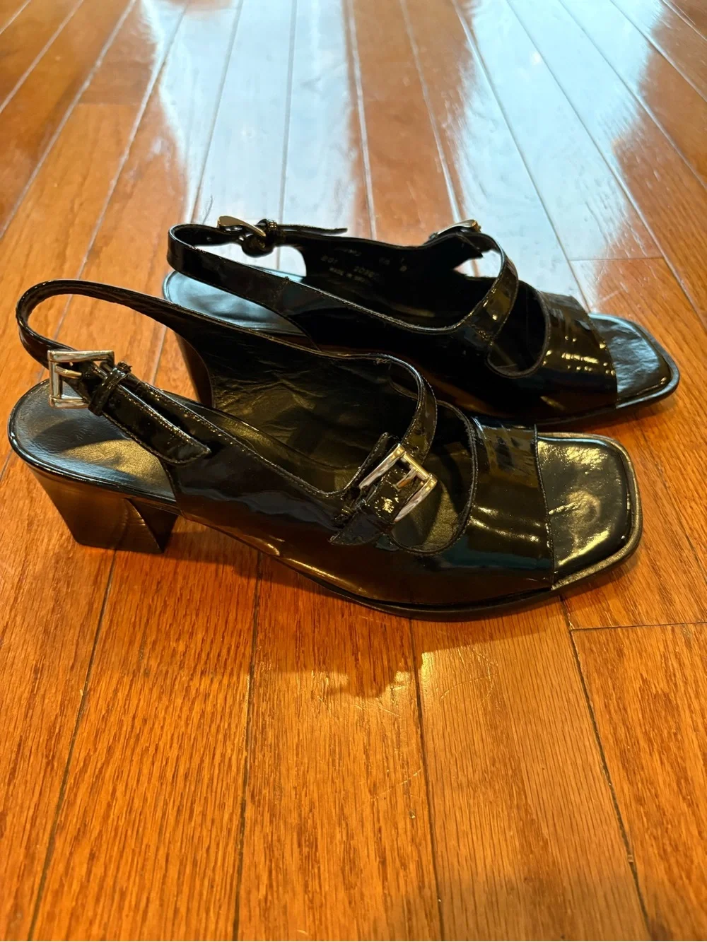 Patent Leather Black Block Heel Slingback Sandals by Cole Haan